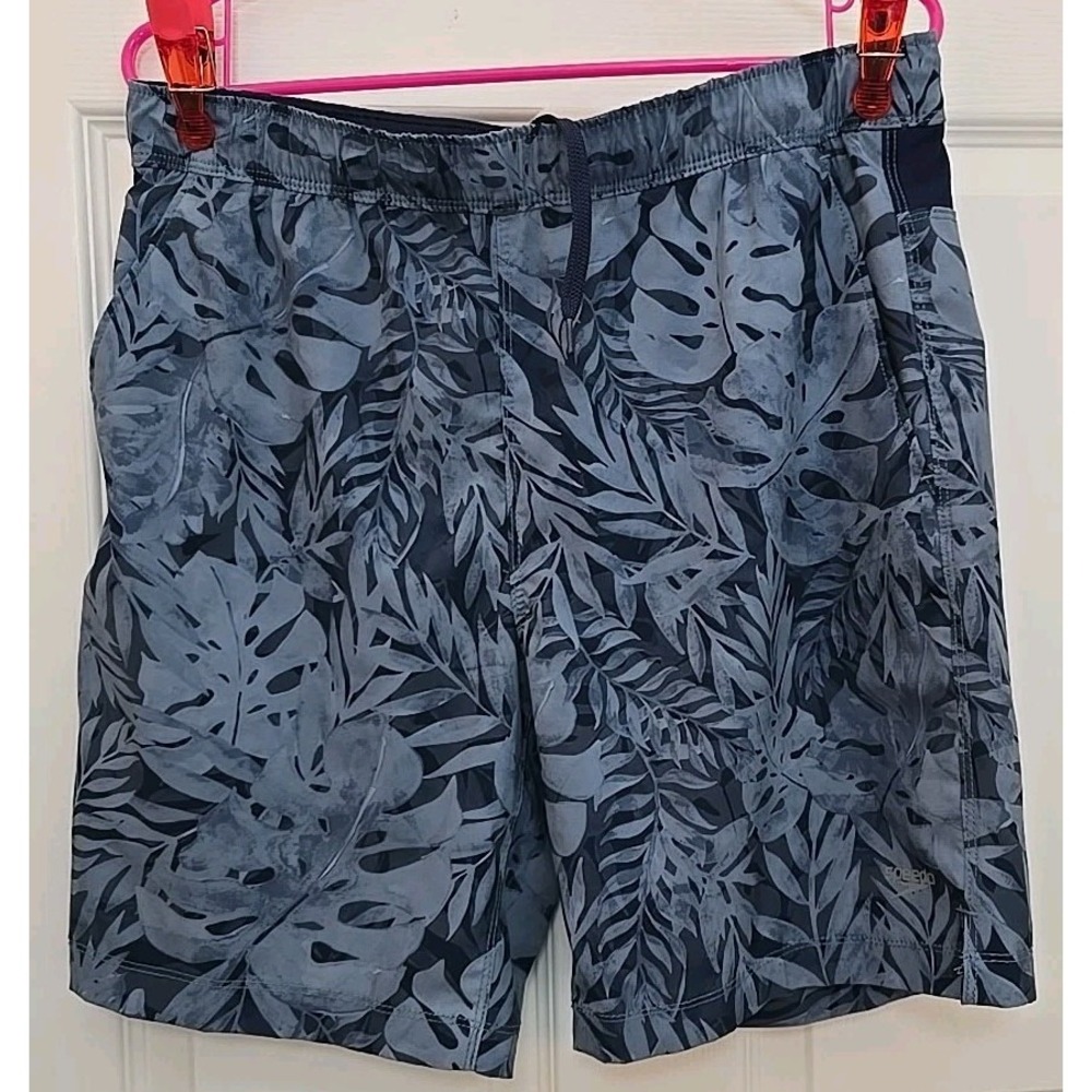 Speedo Men's Swim Trunks Medium Leaf Pattern Dark Blue